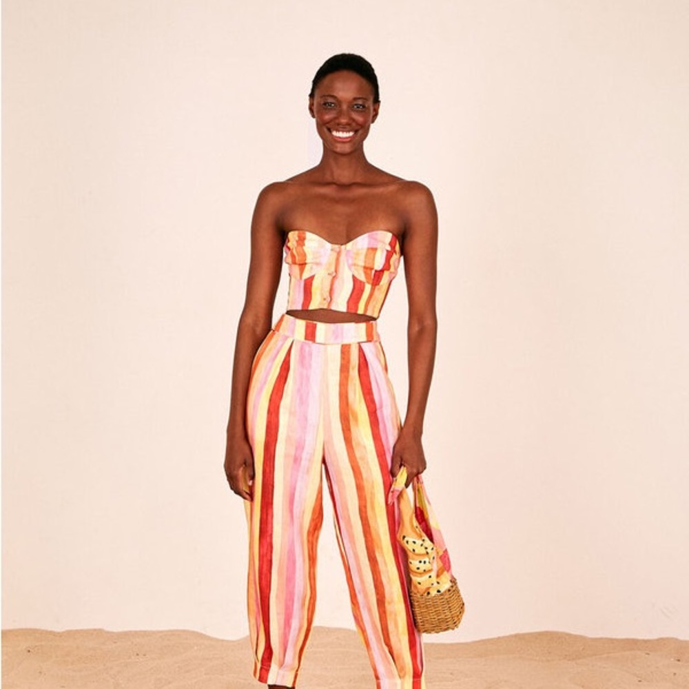 NWT Farm Rio Sunny Stripes Bustier and Matching Ankle Crop Pants